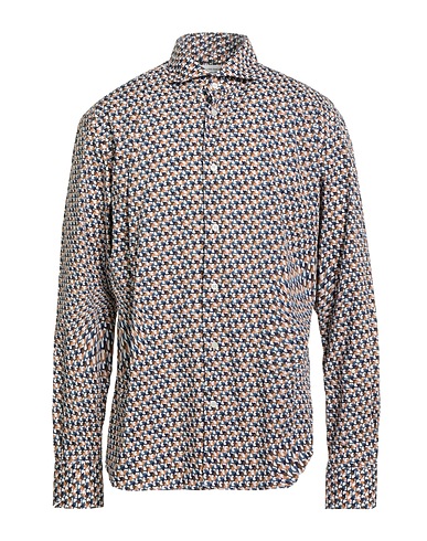 MASTRICAMICIAI Patterned shirt Camel 97% Cotton, 3% Elastane