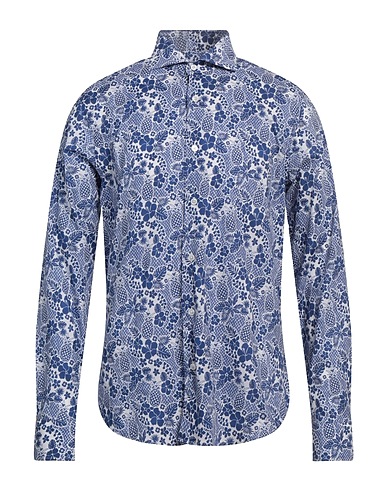 FEDELI Patterned shirt Blue 95% Cotton, 5% Elastane