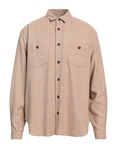LARDINI Patterned shirt Camel 45% Wool, 28% Camel wool, 22% Cotton, 5% Cashmere