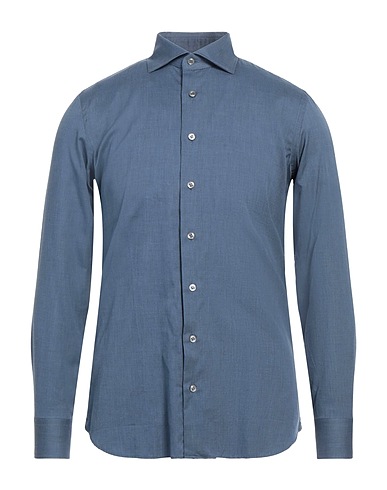 LARDINI Solid colour shirt Slate blue 100% Cotton