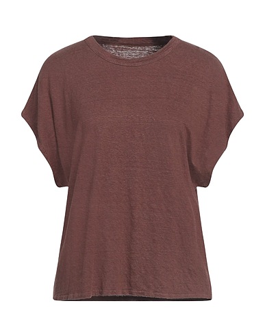MAJESTIC FILATURES Basic T-shirt Chocolate brown 94% Linen, 6% Elastane