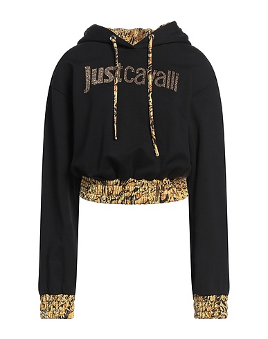 JUST CAVALLI Hooded sweatshirt Black 100% Cotton, Elastane