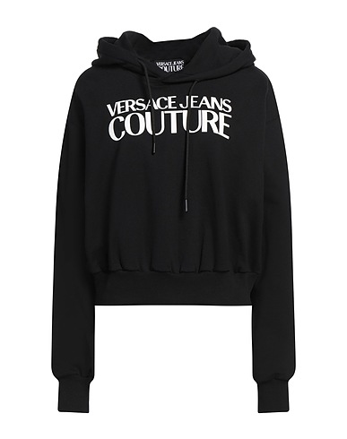VERSACE JEANS COUTURE Hooded sweatshirt Black 100% Cotton, Elastane