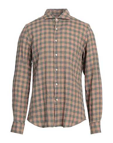 GHIRARDELLI Checked shirt WASHED Light brown 100% Linen