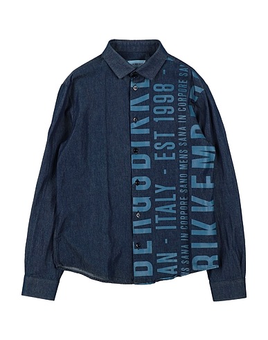BIKKEMBERGS Denim shirt Blue 98% Cotton, 2% Elastic fibres