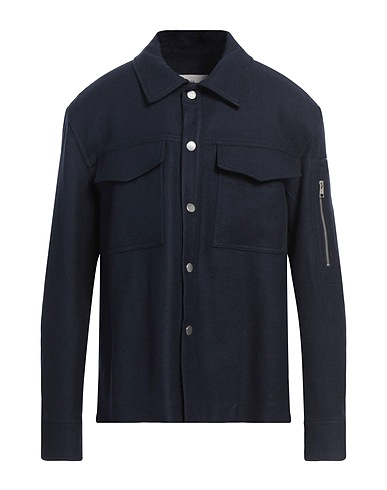 AMI ALEXANDRE MATTIUSSI Solid color shirt Midnight blue 100% Virgin Wool