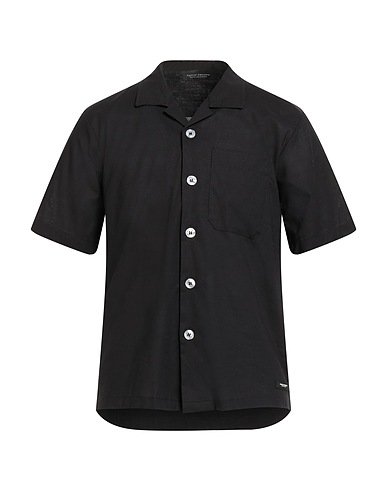 PAOLO PECORA Linen shirt Black 65% Linen, 35% Viscose