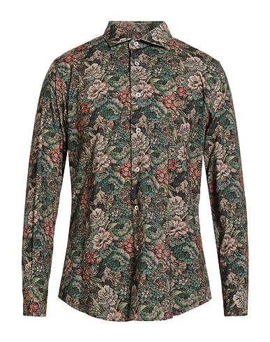 BAGUTTA Patterned shirt Military green 96% Cotton, 4% Elastane