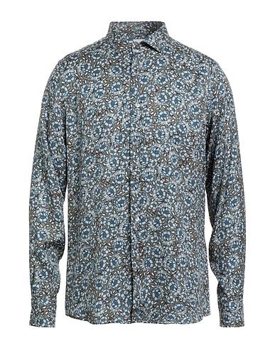 BAGUTTA Patterned shirt Military green 96% Cotton, 4% Elastane
