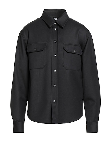 ALPHA STUDIO Solid color shirt Black 54% Polyester, 44% Virgin Wool, 2% Elastane