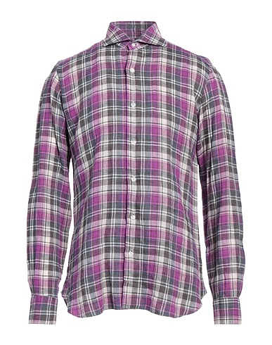 BARBA Napoli Checked shirt Mauve 100% Linen