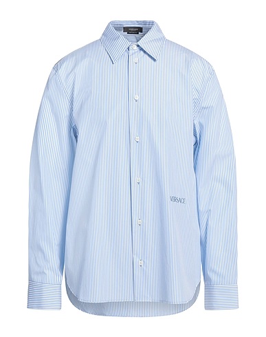 VERSACE Striped shirt Sky blue 100% Cotton, Silk, Viscose