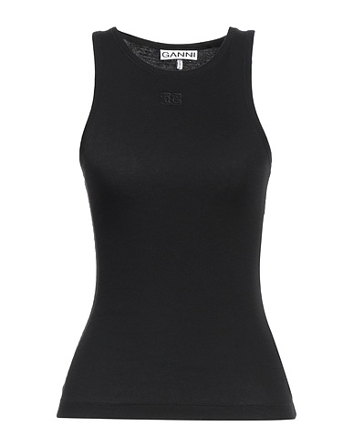 GANNI Tank top Black 95% Organic cotton, 5% Elastane