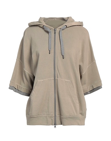 BRUNELLO CUCINELLI Hooded track jacket  Khaki 100% Cotton, Ecobrass, Acetate, Silk