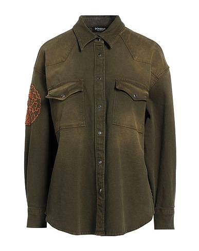 DONDUP Shirts Military green 97% Cotton, 3% Elastane