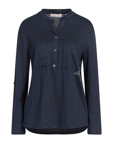 LE TRICOT PERUGIA T-shirt Navy blue 93% Linen, 7% Elastane