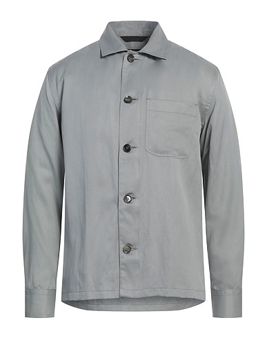 BRIONI Solid color shirt Grey 62% Silk, 38% Linen, Lambskin