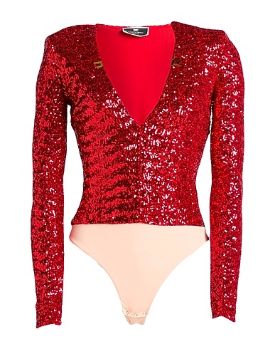 ELISABETTA FRANCHI TOPS & TEES Red 100% Polyester, Polyamide, Elastane