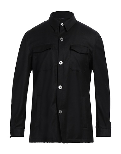 TOMBOLINI Solid colour shirt Black 99% Virgin Wool, 1% Elastane