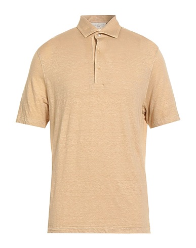 FILIPPO DE LAURENTIIS Polo shirt Beige 97% Linen, 3% Elastane