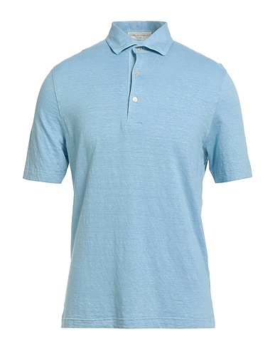 FILIPPO DE LAURENTIIS Polo shirt Light blue 97% Linen, 3% Elastane