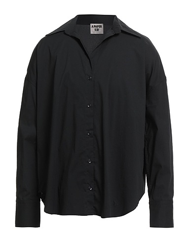A PAPER KID Solid color shirt Black 78% Cotton, 19% Polyamide, 3% Elastane