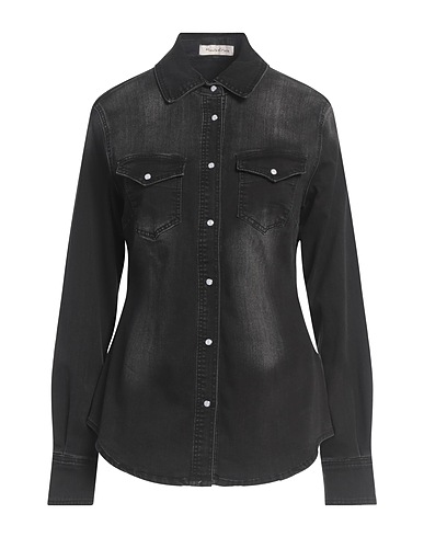 MANILA GRACE Denim shirt Black 97% Cotton, 3% Elastane