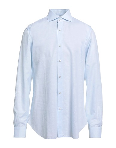BARBA Napoli Solid colour shirt Sky blue 70% Cotton, 30% Linen