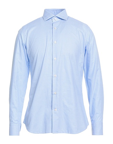 CALIBAN Patterned shirt Light blue 100% Cotton