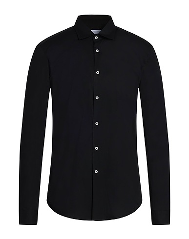 MANUEL RITZ Solid colour shirt NERO 97% Cotton, 3% Elastane