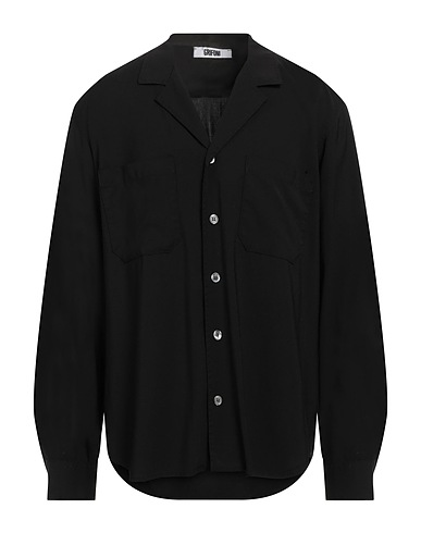 GRIFONI Solid color shirt Black 100% Virgin Wool