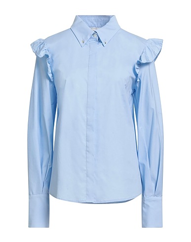 SHIRTAPORTER Solid color shirts & blouses Sky blue 97% Cotton, 3% Elastane