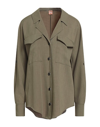 BOSS Solid color shirts & blouses Military green 94% Polyester, 6% Elastane