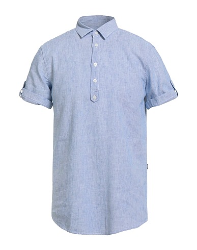 DANIELE ALESSANDRINI HOMME Gestreiftes Hemd Blau 55% Leinen, 45% Baumwolle