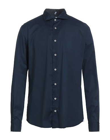 ALTEMFLOWER Solid color shirt Midnight blue 97% Cotton, 3% Elastane