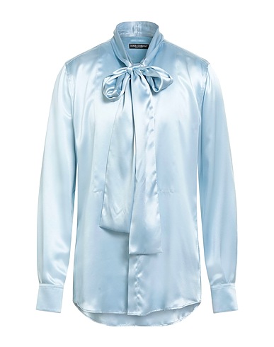 DOLCE&GABBANA Solid color shirt Sky blue 100% Silk