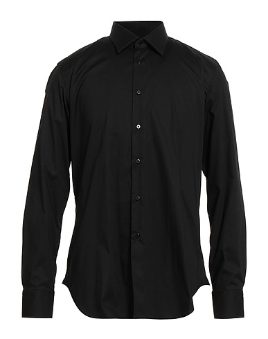 TOMBOLINI Solid colour shirt Black 97% Cotton, 3% Elastane
