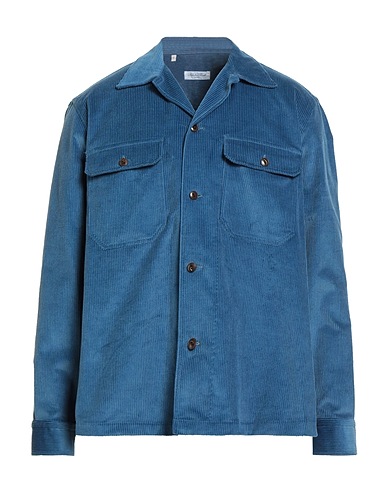 SALVATORE PICCOLO Solid colour shirt Slate blue 97% Cotton, 3% Elastane
