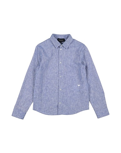EMPORIO ARMANI Solid color shirt Azure 70% Cotton, 30% Linen