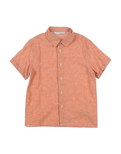PAOLO PECORA Solid color shirt Rust 55% Linen, 45% Cotton