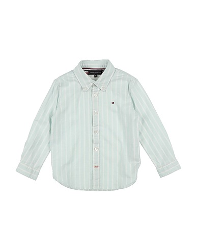 TOMMY HILFIGER Patterned shirt Light green 97% Cotton, 3% Elastane