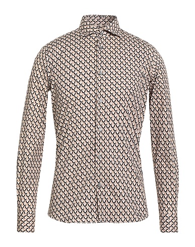 MASTRICAMICIAI Patterned shirt Beige 97% Cotton, 3% Elastane