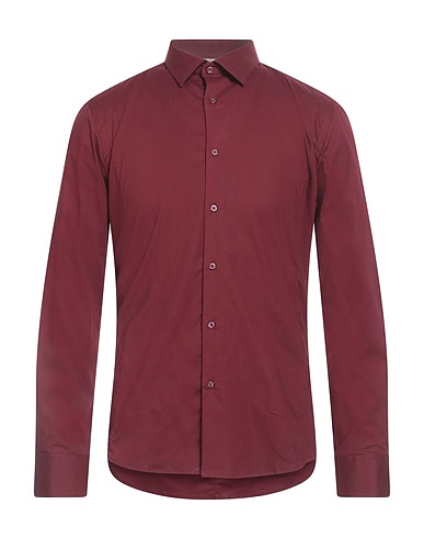 ALESSANDRO LAMURA Solid colour shirt Burgundy 97% Cotton, 3% Elastane