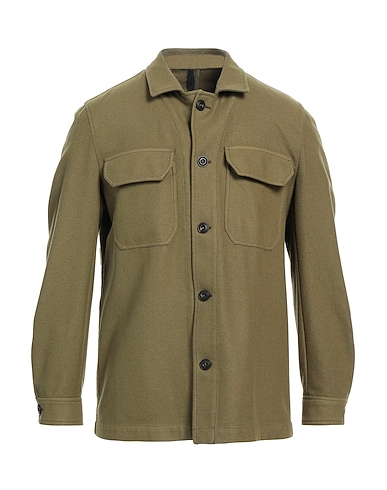 L.B.M. 1911 Solid color shirt Military green 77% Virgin Wool, 20% Polyamide, 3% Cashmere