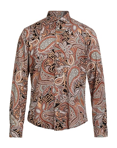 BRIAN DALES Patterned shirt Brown 94% Polyester, 6% Elastane