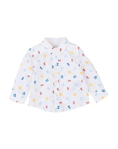 GUESS Patterned shirt Ivory 100% Cotton, Polyester