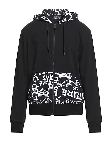 VERSACE JEANS COUTURE Hooded track jacket  Black 100% Cotton, Elastane