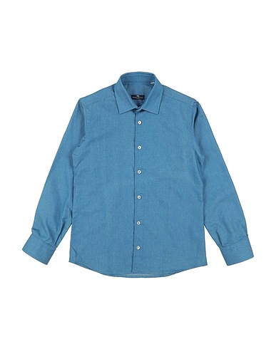 MANUELL & FRANK Camicia tinta unita Blu chiaro 97% Cotone, 3% Elastan