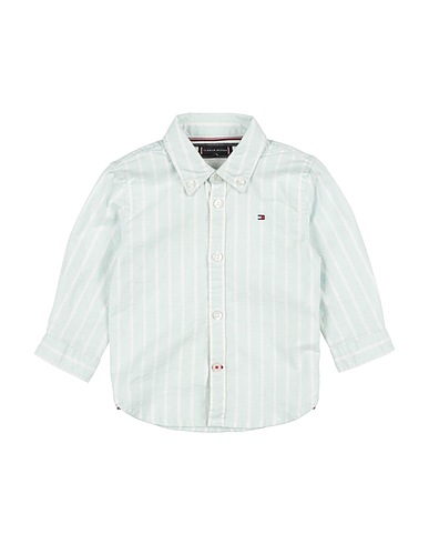 TOMMY HILFIGER Patterned shirt Light green 97% Cotton, 3% Elastane