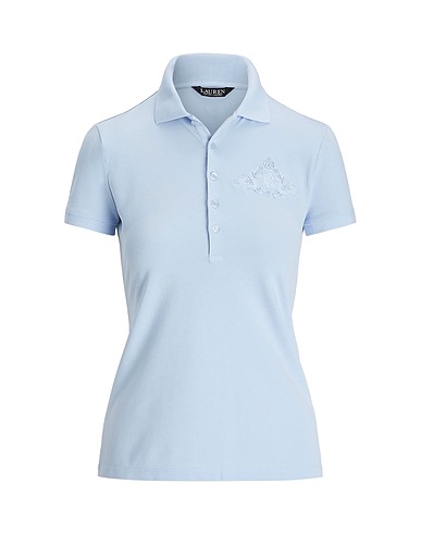 LAUREN RALPH LAUREN Polo shirt FLORAL-LOGO COTTON PIQUÉ POLO SHIRT
 Sky blue 96% Cotton, 4% Elastane